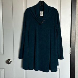 Heathered Teal Oversized Cowl Neck Tunic Top | NWT | Cozy & Chic